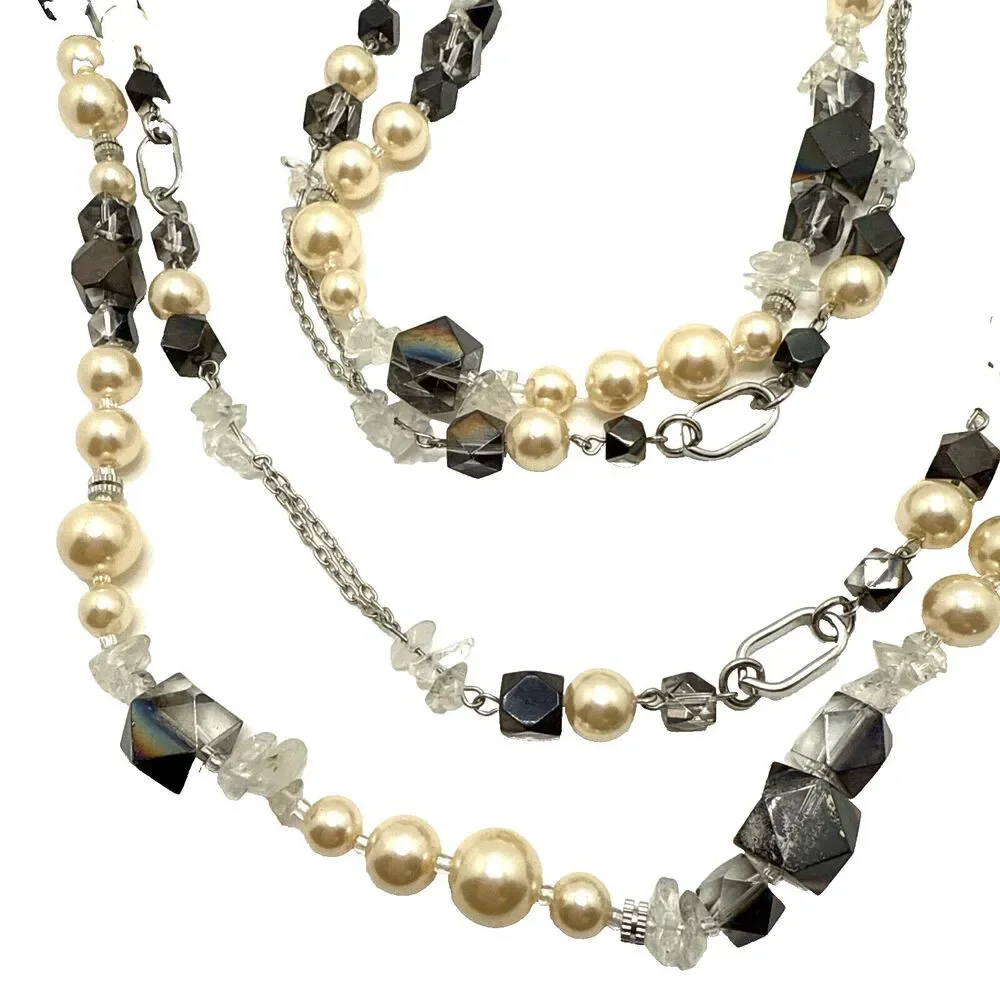 NEW Coldwater Creek DOUBLE PEARL FROST Necklace Genuine Stone Statement NWT 34